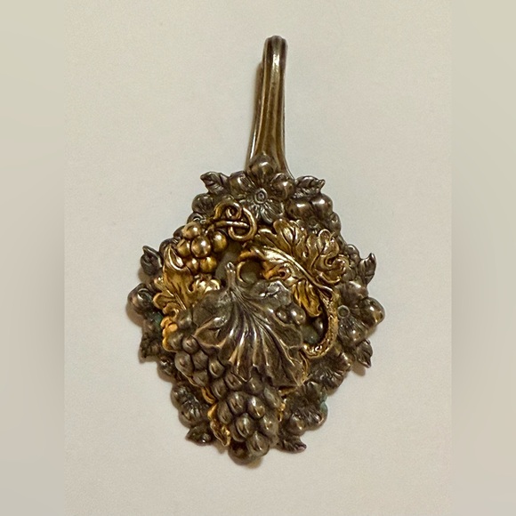 Vintage Silver and Gold Grape Motif Spoon Necklace Pendant - Picture 1 of 7